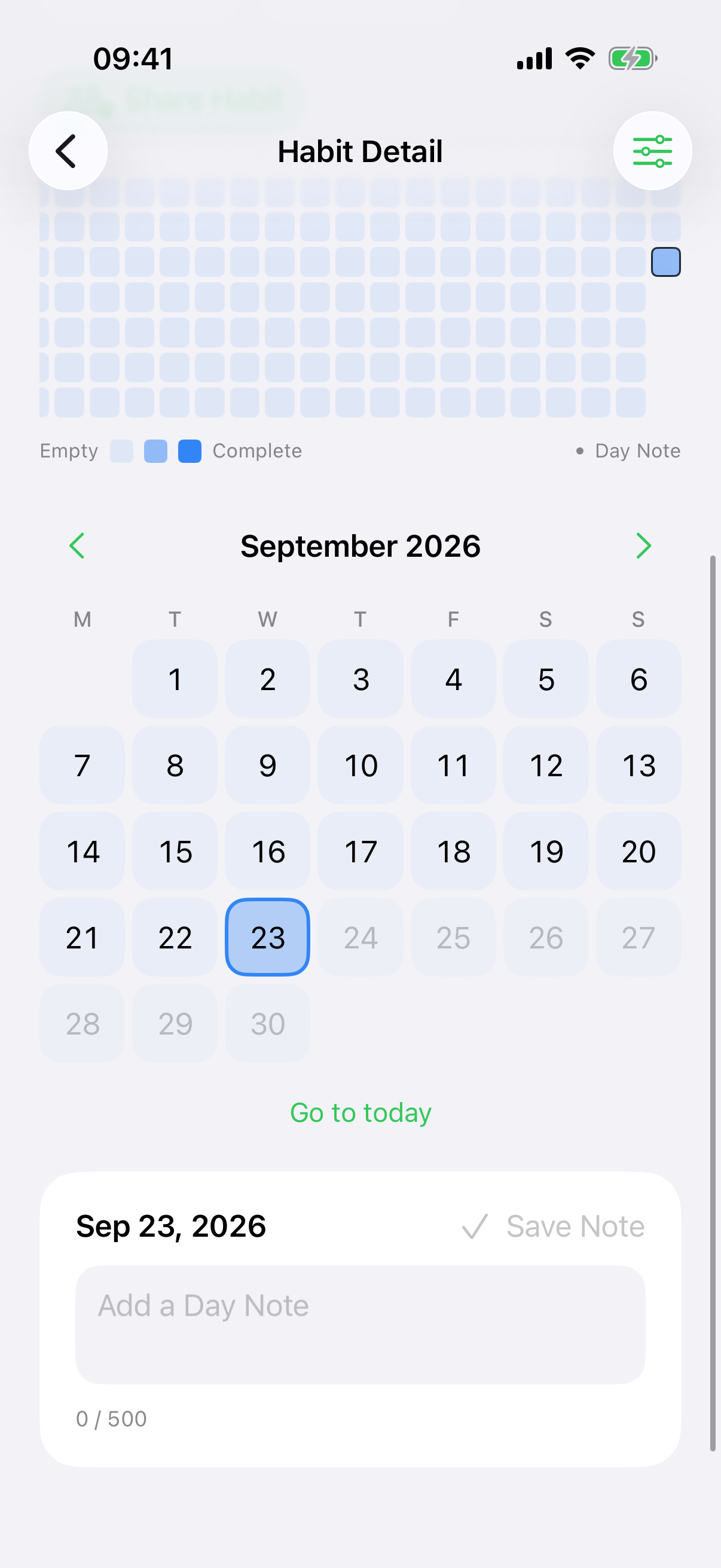 Habit calendar and private Day Note